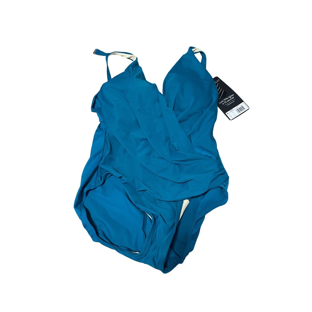 Miraclesuit Wrapsody Maldives Blue One Piece Swimsuit Size 16 6523049 NEW I01